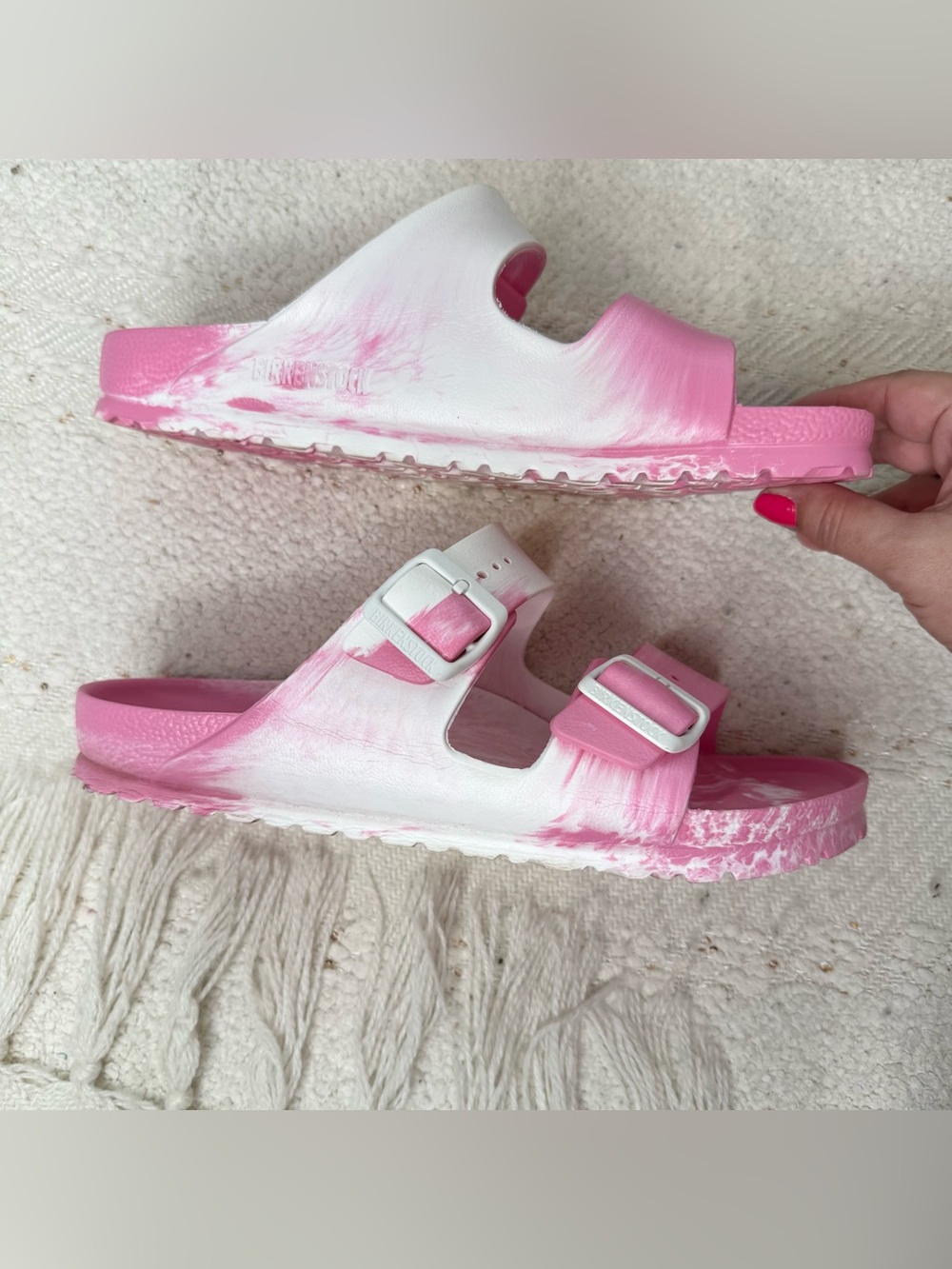 Birkenstock pink and white rubber slip on sandals size 10 - Picture 4 of 9